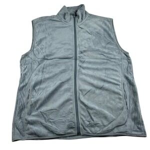 St John's Bay Fleece Vest Men L Blue Gray Full Zip Mock Neck Pockets Polyester